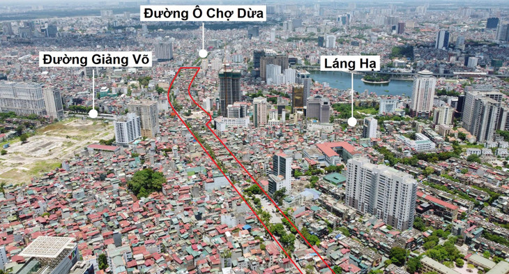 Hình ảnh toàn cảnh khu vực thu hồi đất từ Hoàng Cầu (nối tiếp với đường Ô Chợ Dừa) đến khu vực tòa nhà Đài truyền hình Việt Nam.