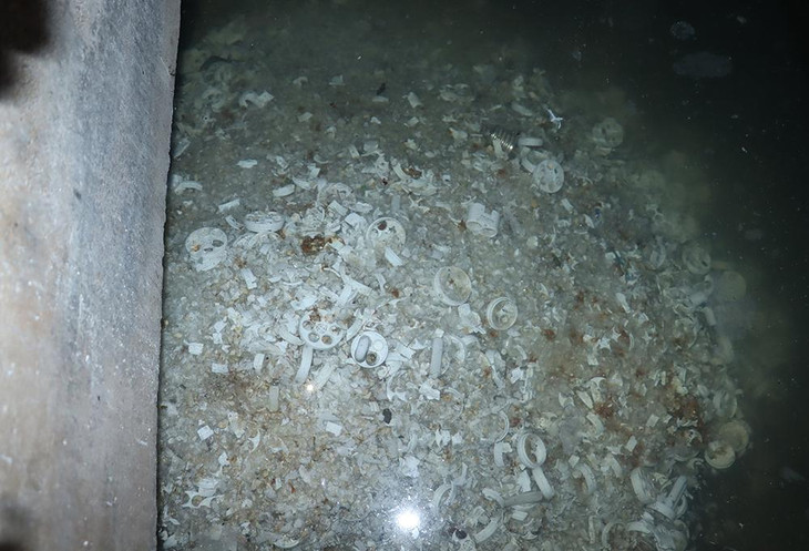 Vỏ bóng đèn được nghiền nát phát hiện dưới hầm của xí nghiệp