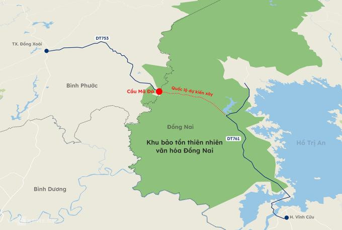 Vị trí, hướng tuyến hai dự án đi qua Khu dự trữ sinh quyển thế giới Đồng Nai.