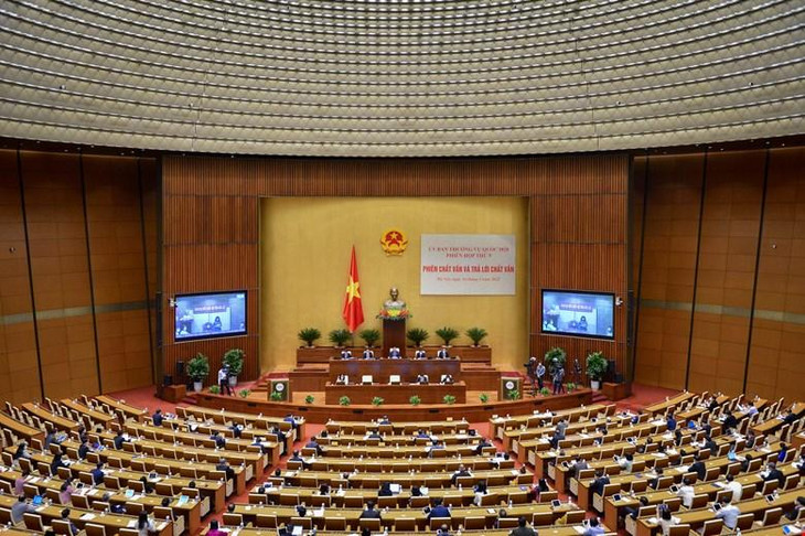Hình ảnh phiên chất vấn và trả lời chất vấn đầu tiên của Ủy ban Thường vụ Quốc hội trong nhiệm kỳ khóa XV tại Phiên họp thứ 9