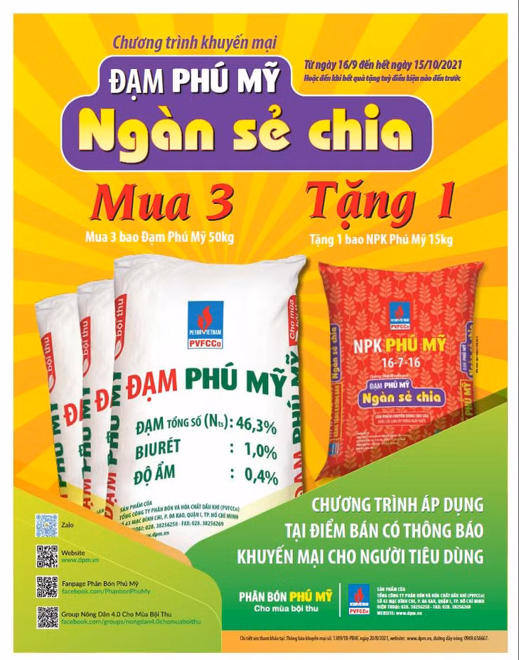 Chương trình khuyến mãi "Đạm Phú Mỹ - Ngàn sẻ chia" nhằm hỗ trợ bà con nông dân
