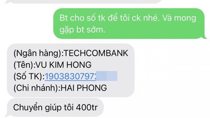 Tin nhắn người tự xưng là Bí thư Thành ủy Hải Phòng... mượn tiền. Ảnh chụp màn hình