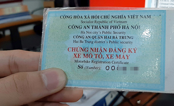 Giấy đăng ký môtô xe máy.