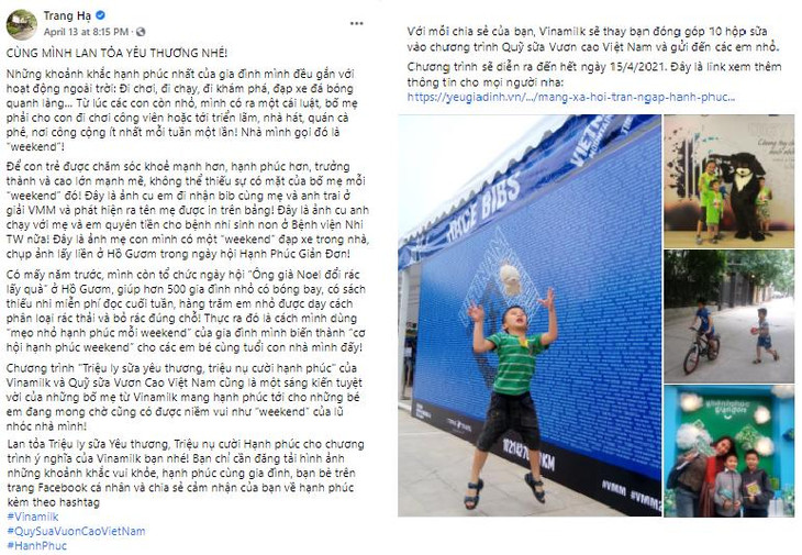 Nhà văn Trang Hạ cũng tích cực hưởng ứng chiến dịch “Triệu ly sữa yêu thương, triệu nụ cười hạnh phúc” Nhà văn Trang Hạ cũng tích cực hưởng ứng chiến dịch “Triệu ly sữa yêu thương, triệu nụ cười hạnh phúc”