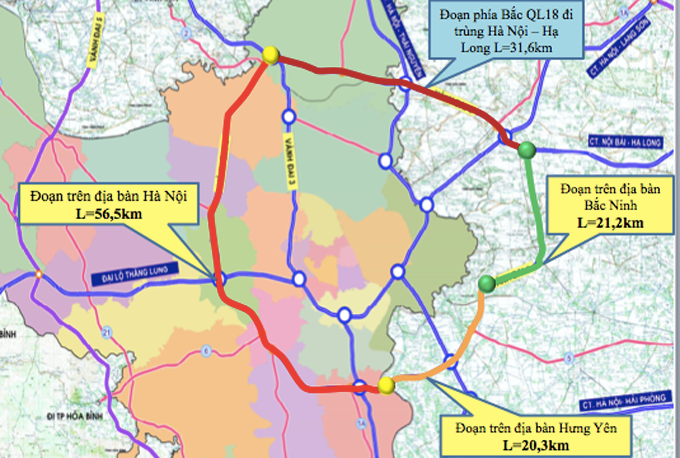 Hướng tuyến đường Vành đai 4 đi qua các tỉnh