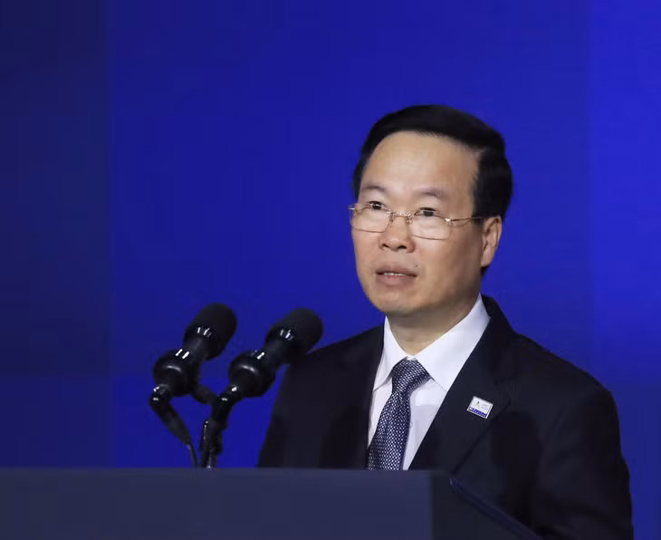 Chủ tịch nước Võ Văn Thưởng phát biểu tại cuộc gặp các nhà lãnh đạo cấp cao IPEF. Ảnh: TTXVN