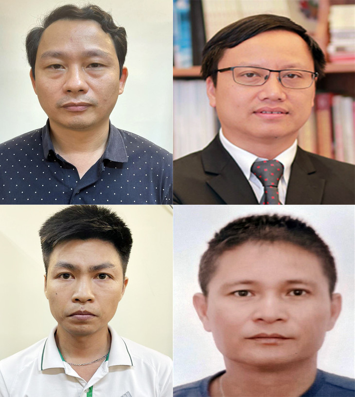 Bị can: Nguyễn Viết Toản, Đặng Xuân Minh (hàng trên), Nguyễn Đăng Linh, Nguyễn Hồng Sơn (hàng dưới).