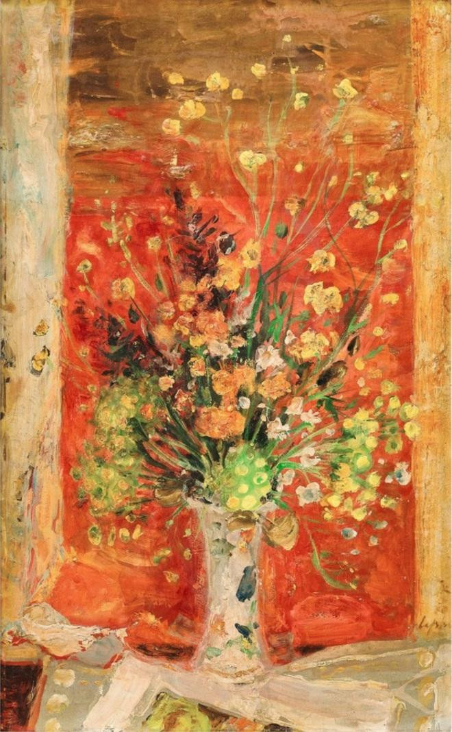 Bức "Đóa hoa đồng nội" của danh họa Lê Phổ. Giá ước đoán từ 350.000 - 450.000 đô la Hồng Kông (1 tỷ đồng - 1,3 tỷ đồng). Bức tranh lụa có kích thước 61 x 38 cm. Bức "Đóa hoa đồng nội" của danh họa Lê Phổ. Giá ước đoán từ 350.000 - 450.000 đô la Hồng Kông (1 tỷ đồng - 1,3 tỷ đồng). Bức tranh lụa có kích thước 61 x 38 cm.