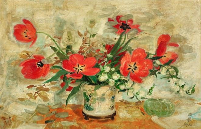 Bức "Bình hoa Đông Nam Á" của danh họa Lê Phổ. Giá ước đoán từ 280.000 - 350.000 đô la Hồng Kông (820 triệu đồng - 1 tỷ đồng). Bức tranh lụa có kích thước 58 x 90 cm. Bức "Bình hoa Đông Nam Á" của danh họa Lê Phổ. Giá ước đoán từ 280.000 - 350.000 đô la Hồng Kông (820 triệu đồng - 1 tỷ đồng). Bức tranh lụa có kích thước 58 x 90 cm.