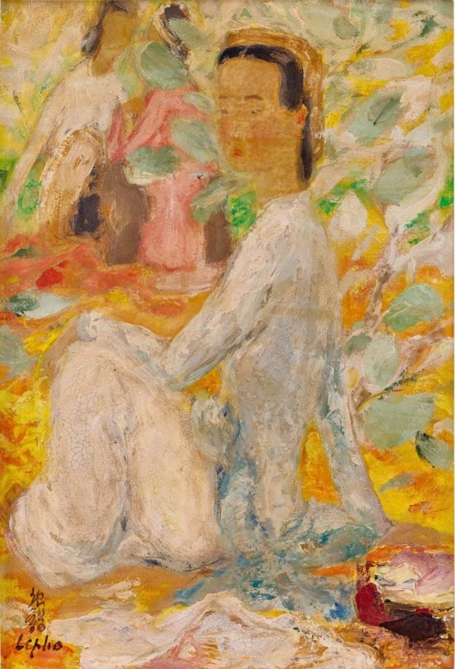 Bức "Trong vườn hoa" của Lê Phổ (1907 - 2001). Giá ước đoán từ 200.000 - 300.000 đô la Hồng Kông (584 triệu đồng - 877 triệu đồng). Bức tranh lụa có kích thước 34 x 23 cm. Bức "Trong vườn hoa" của Lê Phổ (1907 - 2001). Giá ước đoán từ 200.000 - 300.000 đô la Hồng Kông (584 triệu đồng - 877 triệu đồng). Bức tranh lụa có kích thước 34 x 23 cm.