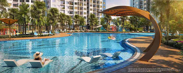 Hồ bơi ngoài trời phong cách resort Mỹ - đặc quyền của cư dân GS1 nói riêng và The Miami nói chung