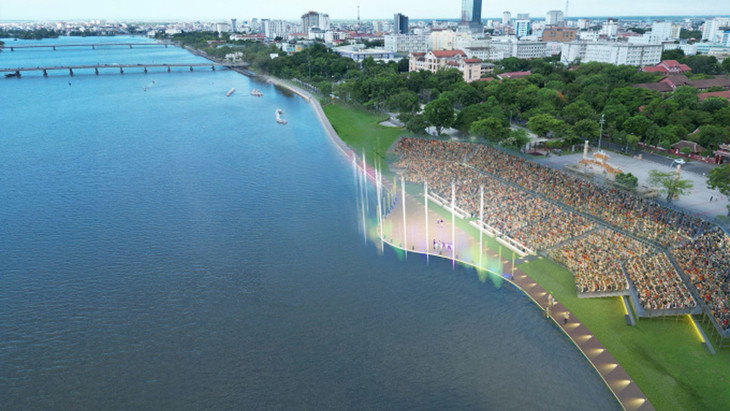 Phối cảnh tuyến đường dạo bằng gỗ lim trên sông Hương