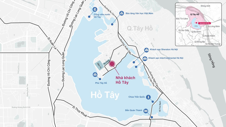 Vị trí nhà khách Hồ Tây ở quận Tây Hồ, Hà Nội
