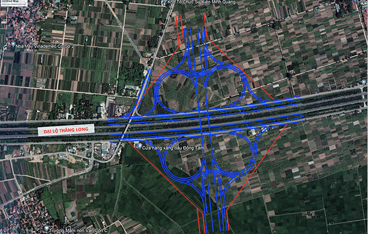 Nút giao Vành đai 4 với đại lộ Thăng Long là nút giao liên thông khác mức Nút giao Vành đai 4 với đại lộ Thăng Long là nút giao liên thông khác mức
