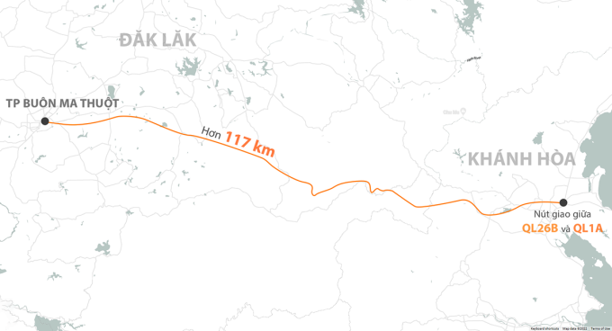 Hướng tuyến cao tốc Khánh Hoà - Buôn Ma Thuột.