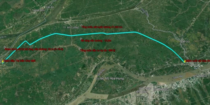 Sơ đồ tuyến đường nối cầu Vàm Cống và Chợ Mới khởi công sáng 24/9 Sơ đồ tuyến đường nối cầu Vàm Cống và Chợ Mới khởi công sáng 24/9