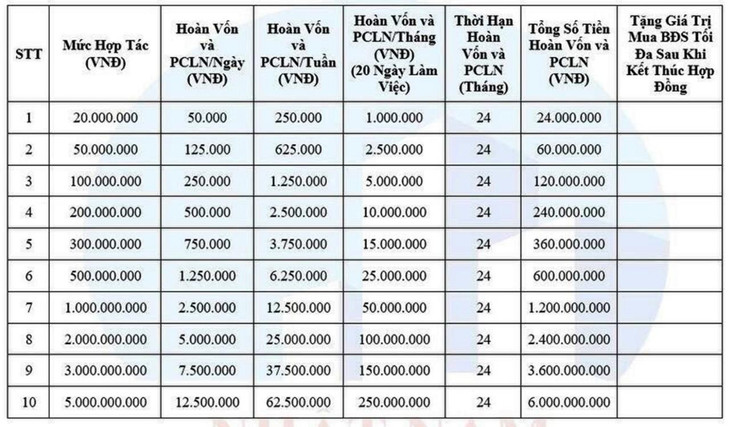Gói đầu tư (hoàn vốn và phân chia lợi nhuận) tặng thẻ giảm giá mua BĐS