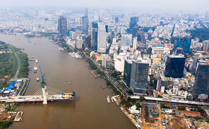 Dự án cầu Thủ Thiêm 2 đang dần bắc qua sông Sài Gòn, tháng 7/2020