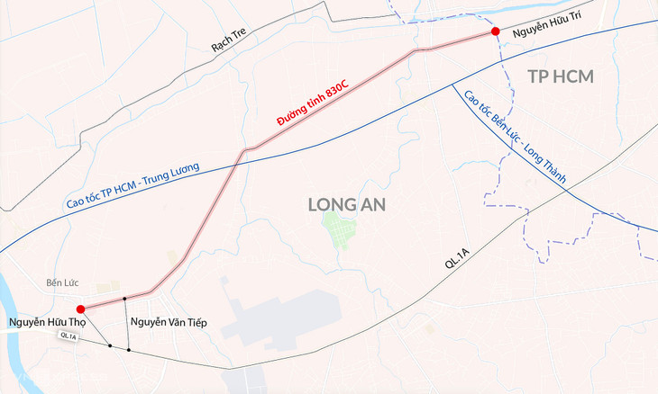 Vị trí đường tỉnh 830C kết nối Long An với TP HCM sắp được mở rộng