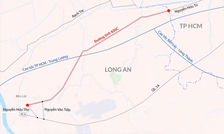 Vị trí đường tỉnh 830C kết nối Long An với TP HCM sắp được mở rộng