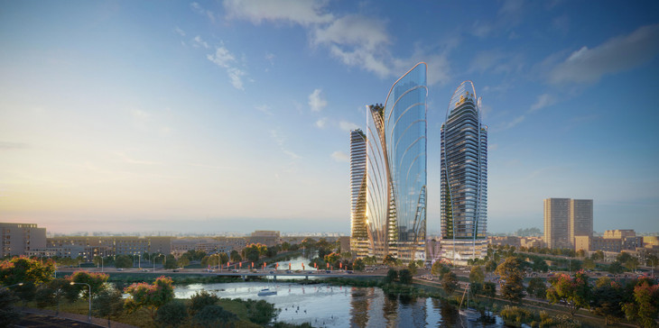 Phối cảnh tổng thể công trình hướng nhìn từ sông Tam Bạc Phối cảnh tổng thể công trình hướng nhìn từ sông Tam Bạc