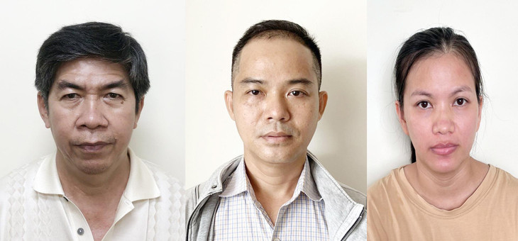 Bị can Lê Thành Lữ, Nguyễn Phước Thiện, Bạch Thị Diệu Hiền (Từ trái sang)