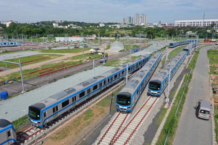 Các đoàn tàu Metro số 1 Bến Thành - Suối Tiên đặt tại Depot Long Bình (TP .Thủ Đức),