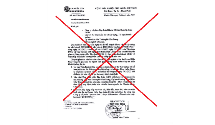 Văn bản giả mạo UBND tỉnh Khánh Hòa