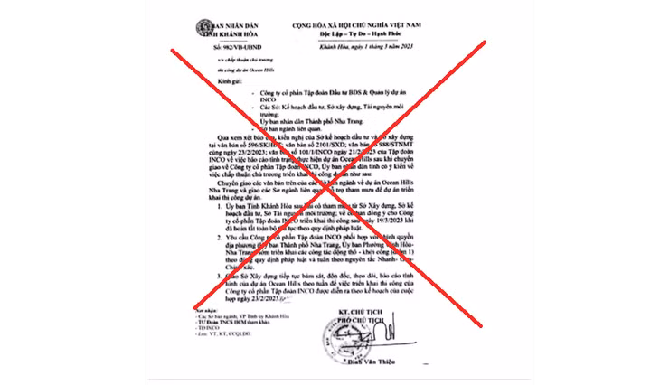 Văn bản giả mạo UBND tỉnh Khánh Hòa
