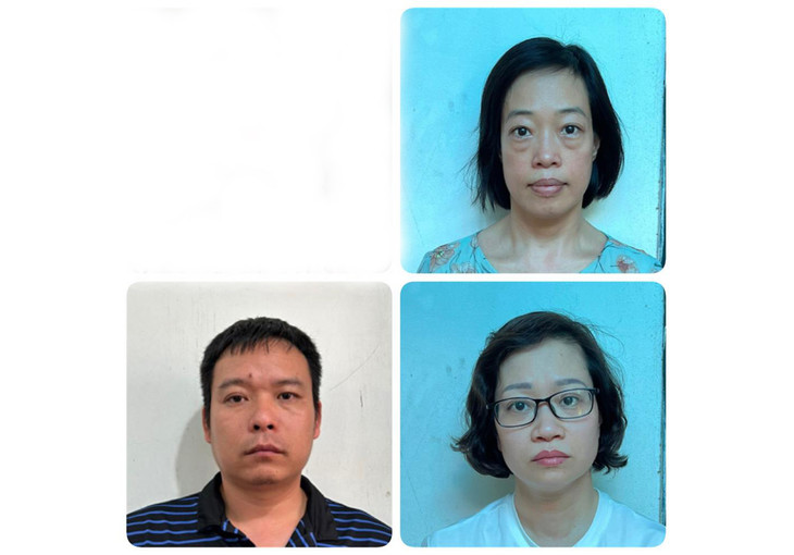 Các bị can (từ trái sang phải, từ trên xuống dưới): Đỗ Thị Hoa; Nguyễn Quý Khái; Bùi Thị Mai Hương.