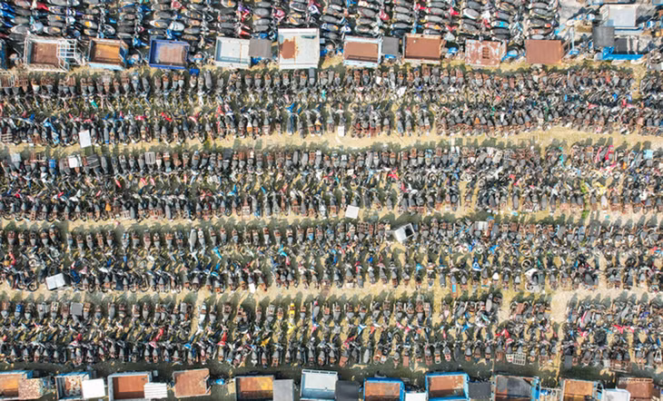 Hàng nghìn xe tang vật tại kho của Công an quận Bình Tân TP.HCM nhìn từ trên cao