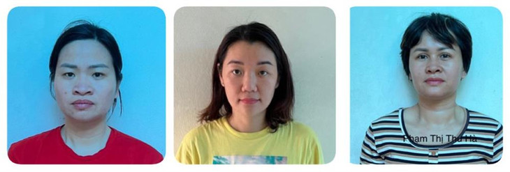 Các bị can (từ trái sang phải): Phạm Thị Quỳnh Như; Nguyễn Thị Kim Dung; Phạm Thị Thu Hà.