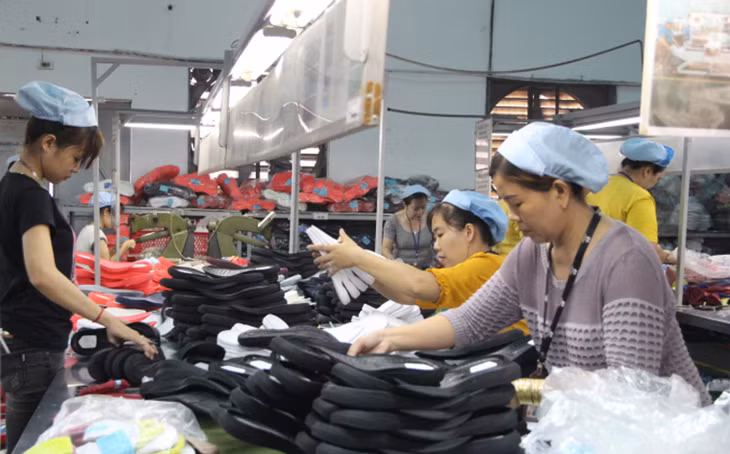 Công nhân làm việc trong nhà máy sản xuất giày ở Bình Dương