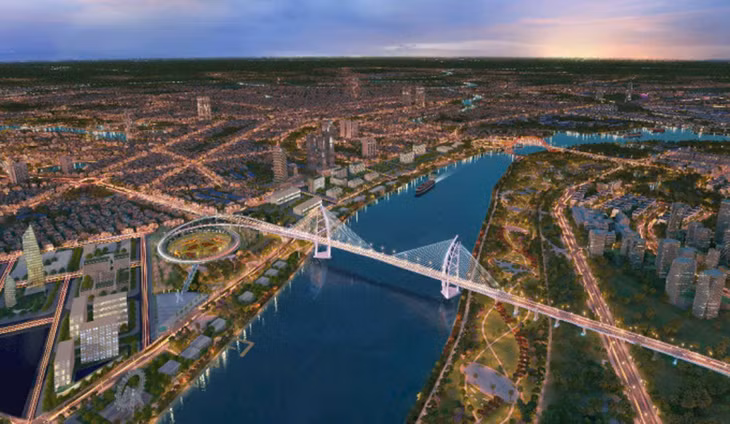 Phối cảnh cầu Nguyễn Trãi bắc qua sông Cấm