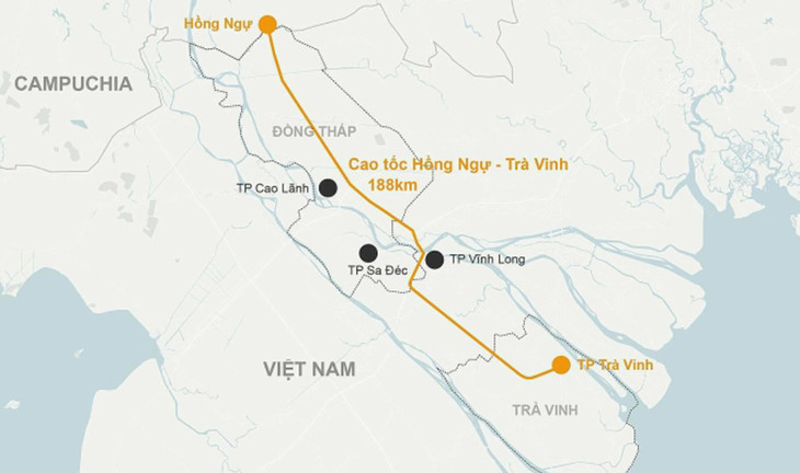 Hướng tuyến cao tốc Hồng Ngự - Trà Vinh
