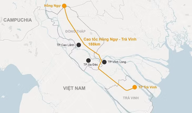 Hướng tuyến cao tốc Hồng Ngự - Trà Vinh