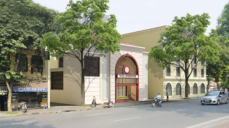 Phối cảnh một cửa lên của nhà ga C9 tuyến metro số 2 Hà Nội trên đường Đinh Tiên Hoàng