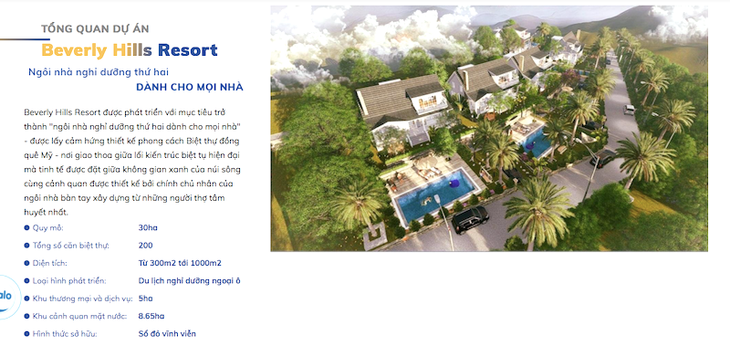 Dự án Beverly Hill - Lương Sơn Hòa Bình, 1 trong 8 dự án Sở Xây dựng tỉnh Hoà Bình thông báo không có trên địa bàn, chưa được cơ quan có thẩm quyền cấp phép đầu tư, chưa đủ cơ sở pháp lý được quảng cáo trên nhiều website (Ảnh chụp màn hình)