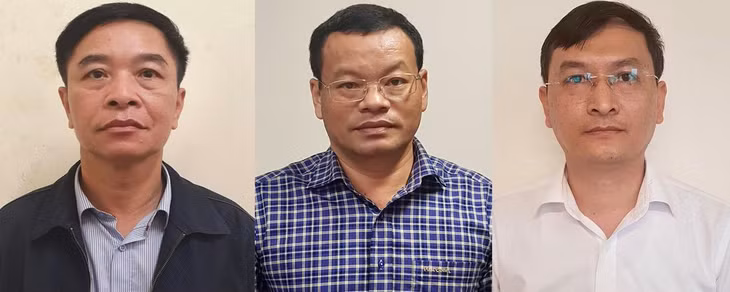 Các bị can từ trái sang: Trần Văn Tám; Nguyễn Mạnh Hùng; Lê Quang Hào.