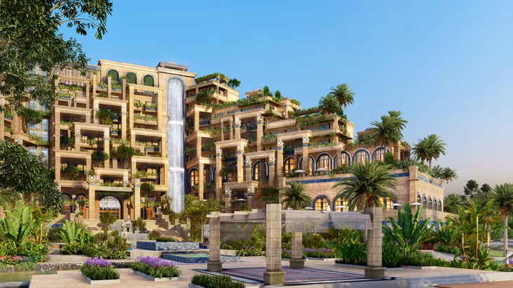 “Thác nước trên cao từ mái đổ xuống là một trong những điểm nhấn ấn tượng của dự án, ngoài việc thi công kết cấu đảm bảo độ dốc thác nước theo thiết kế, công tác chống thấm cũng được xử lý hết sức cẩn thận nhằm mang lại chất lượng cao nhất cho công trình”, đại diện tổng thầu xây dựng Ricons khẳng định.