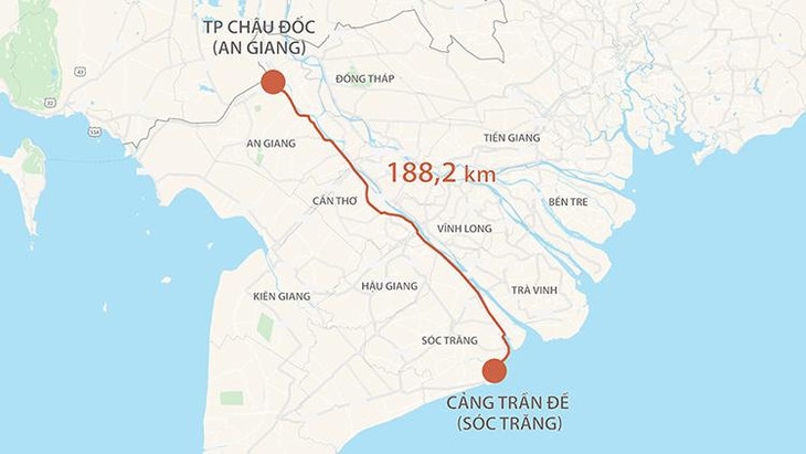 Hướng tuyến cao tốc Châu Đốc- Cần Thơ - Sóc Trăng