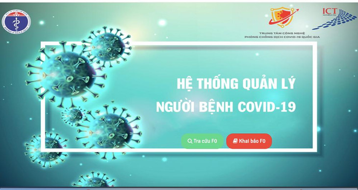 Giao diện website hệ thống quản lý người bệnh Covid-19. Ảnh chụp màn hình