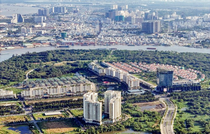 Một phần Khu đô thị mới Thủ Thiêm, khu vực ven sông Sài Gòn
