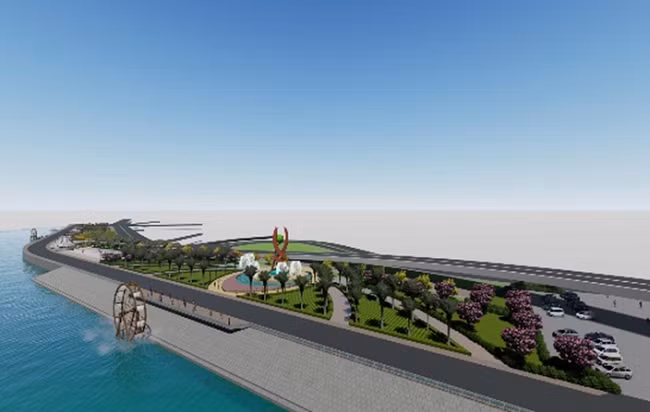 Phối cảnh dự án kè chống sạt lở và tôn tạo cảnh quan bờ Nam sông Trà Khúc.