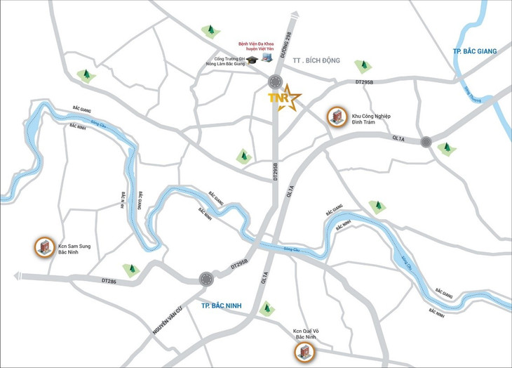 TNR Stars Bích Động tọa lạc tại Bắc Giang - trung tâm của trục kinh tế phát triển Vùng Hà Nội, trung tâm của hành lang kinh tế “Đông – Bắc” với nhiều tiềm năng phát triển