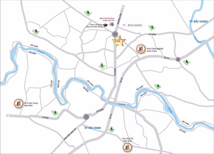 TNR Stars Bích Động tọa lạc tại Bắc Giang - trung tâm của trục kinh tế phát triển Vùng Hà Nội, trung tâm của hành lang kinh tế “Đông – Bắc” với nhiều tiềm năng phát triển