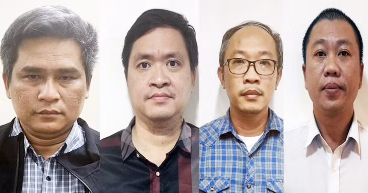 Các bị can (từ trái sang): Ngô Võ Kế Thành, Hoàng Minh Bá, Nguyễn Đức Quỳnh, Trần Duy Phước