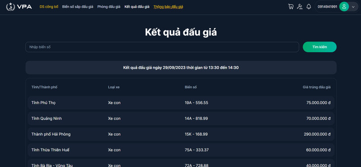 Kết quả đấu giá ngày 29/9/2023 phiên từ 13h30 - 14h30 Kết quả đấu giá ngày 29/9/2023 phiên từ 13h30 - 14h30