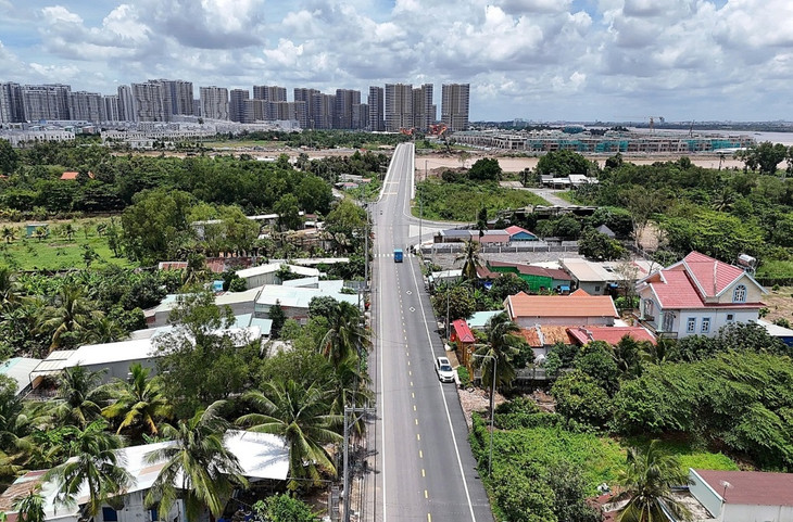 Đường Long Phước kết nối vào cầu Long Đại, phía trước là khu dân cư Vinhome Grand Park