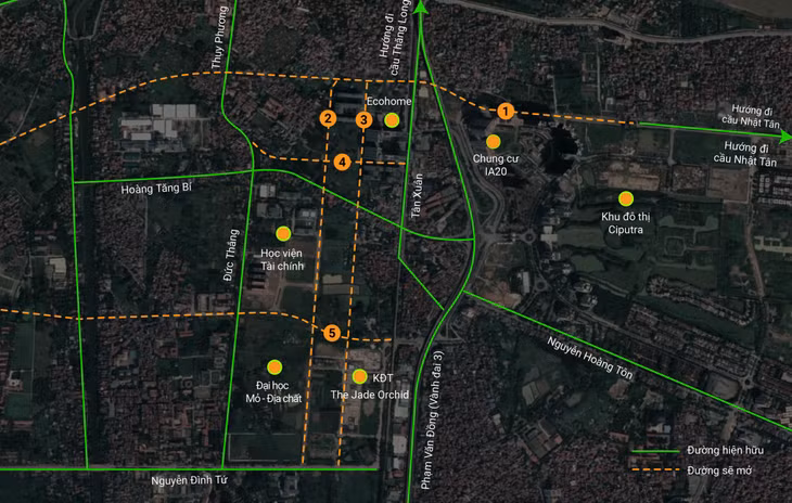 5 tuyến đường sẽ được mở mới tại khu vực Bắc Cổ Nhuế - Chèm, theo quy hoạch phân khu đô thị H2-1, Kế hoạch sử dụng đất quận Bắc Từ Liêm năm 2022